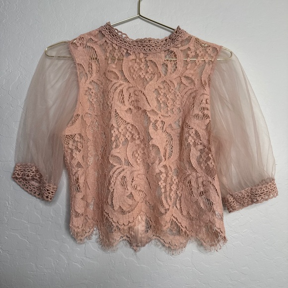 Haute Monde Lace Blouse Blush Pink - Picture 2 of 9